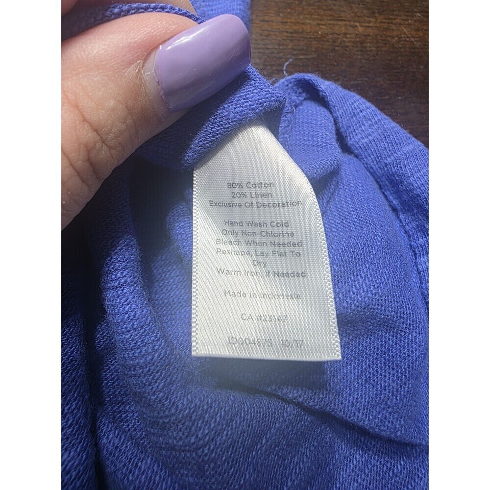 TALBOTS Women's Blue White Trim Cotton Linen Tunic Casual everyday Resort XL - Picture 3 of 5